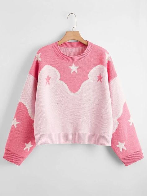 Drop Shoulder Sweater, Colorblock Sweater, Skull Pattern, Plus Size Sweaters, Star Pattern, Color Block Sweater, Kawaii Clothes, Character Outfits, Dream Clothes