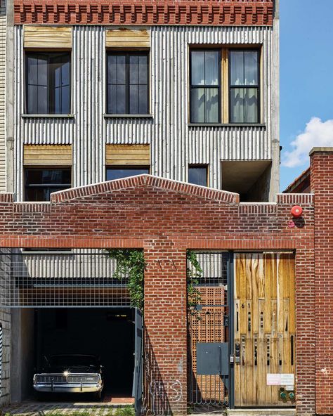 Tour: A Five-Story, Industrial Rowhouse in Brooklyn Industrial House Plans, Auto Garage, Factory Interior, Live Work Space, Stove Backsplash, Warehouse Conversion, Unique Floor Plans, Old Garage, Steel Windows