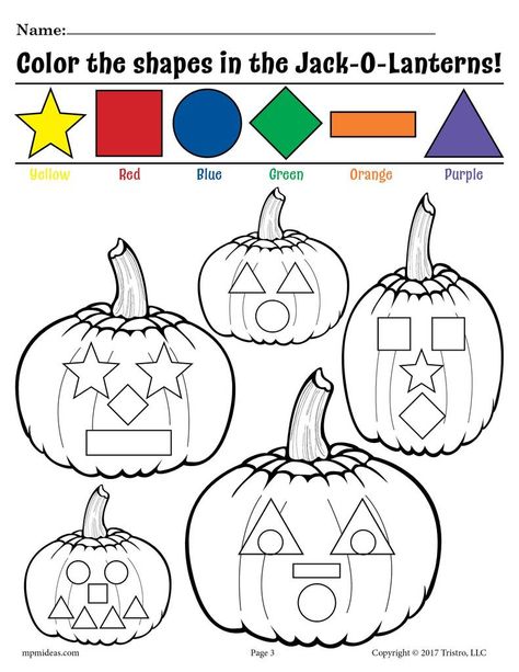 Printable Jack-O-Lantern Shapes Coloring Pages! – SupplyMe Shapes Coloring Pages, Fall Coloring Sheets, Shape Coloring Pages, Halloween Worksheets, Fall Preschool Activities, Fall Coloring, Fall Kindergarten, Pumpkin Coloring Pages, Halloween Preschool