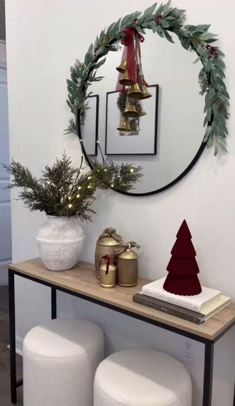 Christmas Entryway Table Decor, Christmas Entry, Christmas Entryway, Pretty Christmas Decorations, Letters To Santa, Cozy Christmas Decor, Neutral Christmas Decor, Christmas Candle Decorations, Christmas Decor Inspiration