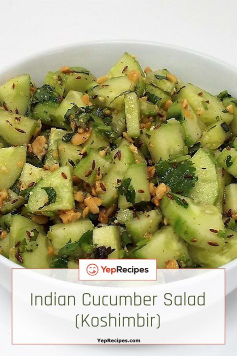 Indian Cucumber Salad (Koshimbir) Cucumber Recipes Indian, Spicy Cucumber Recipes, Indian Food Recipes Cucumber, Indian Cucumber Salad, Spicy Asian Cucumbers, Indian Cucumber, Pickling Cucumbers Recipe, Chile Oil, Kachumber Salad