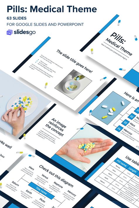 Pills: Medical Theme Medical Theme, Medical Health, Power Point Template, Google Slides Themes, Slide Design, White Picture, Microsoft Powerpoint, Presentation Template, Google Slides