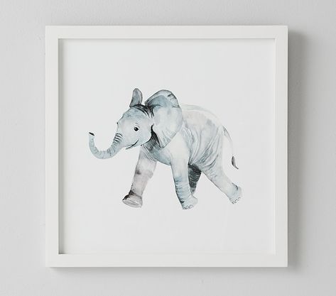 Baby Elephant Framed Art | Pottery Barn Kids Nursery Minimal, Pottery Barn Kids Nursery, Brand Exploration, Animal Pottery, Zebra Nursery, Lion Nursery, Kids Nursery Art, Art For Nursery, Blue Whales