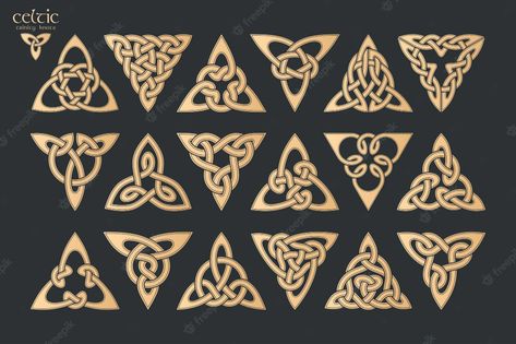 Premium Vector | Vector celtic trinity knot 18 items ethnic ornament geometric design Celtic Frame, Celtic Ireland, Celtic Ornaments, Celtic Trinity Knot, Celtic Patterns, Frame Vector, Celtic Style, Celtic Knots, Trinity Knot