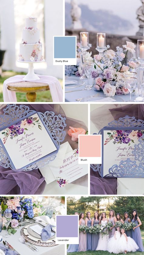 Periwinkle Blue Wedding, Dusty Blue And Blush Wedding, January Wedding Colors, Bridal Party Table, Periwinkle Wedding, Unique Wedding Invitation Wording, Pastel Wedding Theme, Blue And Blush Wedding, Blush Wedding Colors