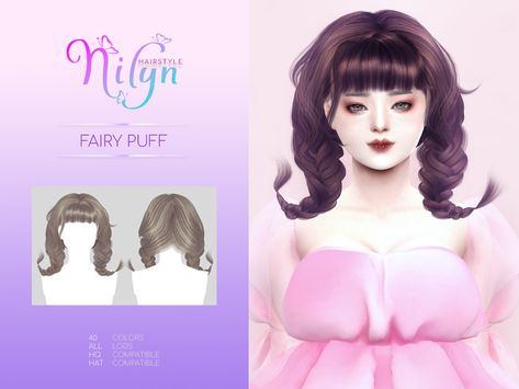 The Sims Resource - FAIRY PUFF HAIR - NEW MESH Hair Bun With Bangs, With Bangs Hairstyle, Bun With Bangs, Butterfly Hairstyle, Puffy Hair, Bangs Hairstyle, Mod Hair, Female Hair, All Hairstyles