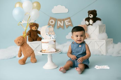 Teddy Bear Theme 1st Birthday Photoshoot, Cake Smash Bear Theme, Teddy Bear Cake Smash Photo Shoot, Teddy Bear Cake Smash, Bear Cake Smash, Cake Smash Boy, Smash Cake First Birthday, Teddy Bear Cake, Cake Smash Theme