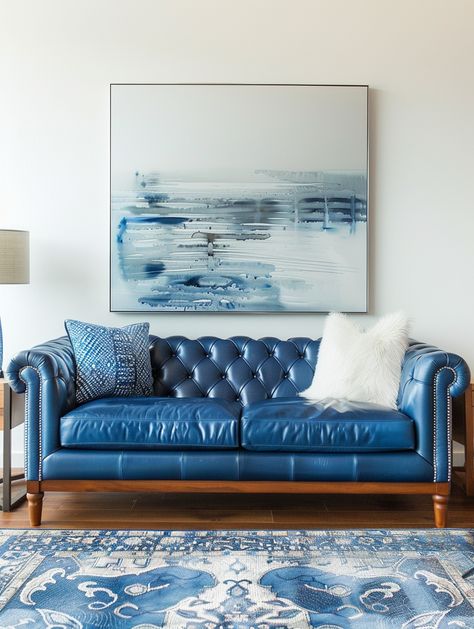 Blue Sofa In Living Room, Blue Sofa Living Room Ideas, Blue Sofa Living Room, Sofa Living Room Ideas, Blue Sofa Living, Light Blue Sofa, Blue Sofas Living Room, Blue Leather Sofa, Colours That Go Together