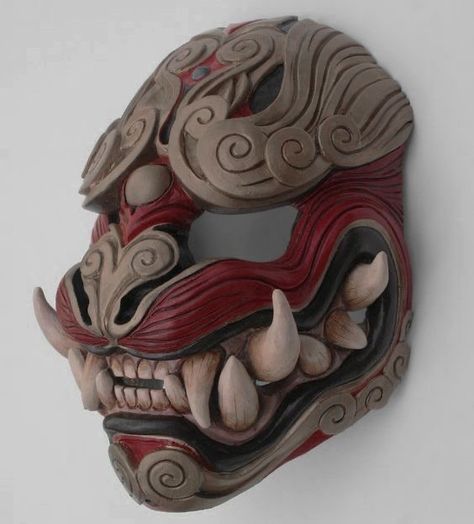 Hannya Maske, Mascara Oni, Lion Mask, Fu Dog, Japanese Mask, Oni Mask, Red Color Schemes, Cool Masks, Masks Art