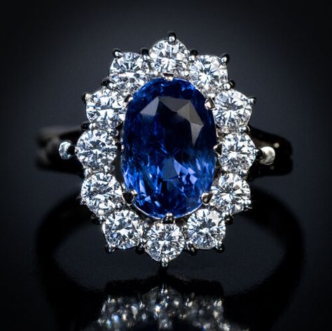 Vintage 3.77 Ct Sapphire Diamond Engagement Ring - Antique Jewelry | Vintage Rings | Faberge Eggs Ruby Diamond Engagement Ring, Sapphire Antique Ring, Sapphire Diamond Engagement Ring, Vintage Sapphire Ring, Diamond Tops, Blue Sapphire Engagement Ring, Diamond Sapphire Engagement Ring, Sapphire Diamond Engagement, Engagement Rings Sale