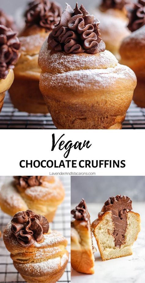 Vegan Chocolate Muffins Moist, Croissant Muffins, Recipes With Vegan Butter, Vegan Muffin Recipe, Vegan Croissant, Easy Dessert Idea, Vegan Cupcake, Vegan Macarons, Lavender Macarons