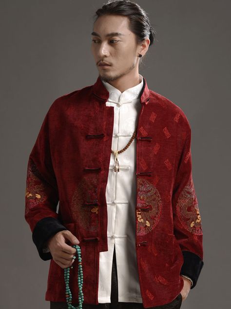 mens traditional jacket Chinese Men Fashion, Chinese Traditional Clothing Men, Chinese Fashion Men, Chinese Men's Clothing, Chinese Suit, Moda China, Chinese Outfits, Chinese Outfit, Traditional Jacket