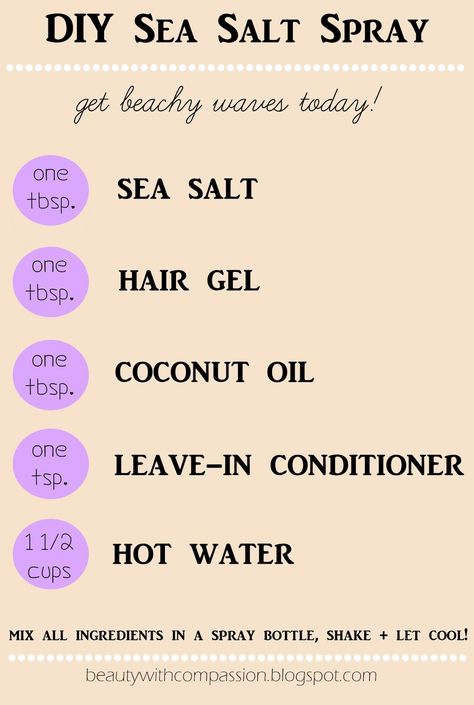 DIY salt spray Salt Spray For Hair, Diy Sea Salt Spray, Sea Salt Spray For Hair, Sea Salt Hair, Spray For Hair, Oil For Curly Hair, Coconut Oil Hair Growth, Hair Growth Spray, Sea Salt Spray