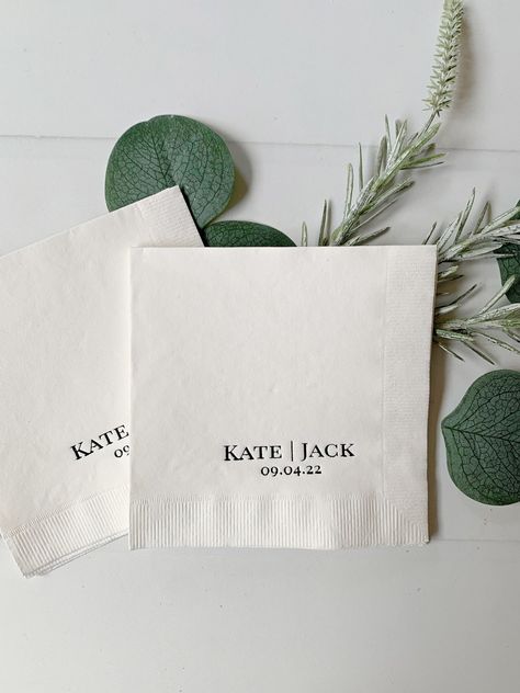 Personalized Wedding Cocktail Napkins - Etsy Modern Cocktail Wedding Receptions, Wedding Place Cards Zazzle, Wedding Personalized Napkins, Wedding Cocktail Hour Details, Wedding Bar Details, Bar Napkins Wedding, Embossed Napkins Wedding, Bridal Shower Napkins Ideas, Personalized Wedding Touches