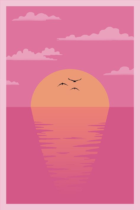 A vector sunset #vector #illustration #sunset #minimalistic #pink #design  #poster Sunset Vector, Sunset Illustration, Beach Illustration, Pink Sunset, Landscape Illustration, Pink Design, Art Watercolor, Beautiful Photography, Minimalist Art