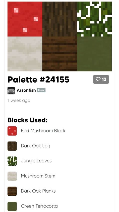 Cottagecore Minecraft Block Pallet, Minecraft Acacia Palette, Spruce Block Pallet Minecraft, Minecraft Dark Oak Palette, Minecraft Colour Pallets, Minecraft Block Palette Aesthetic, Minecraft Skins Layout 64x64 Png, Block Combos Minecraft, Mc Block Pallets