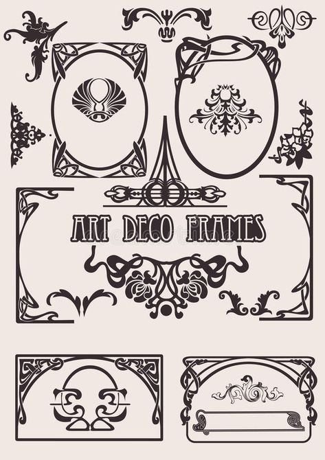 Four Black And White Art Deco Frames. stock illustration Black And White Art Deco, Art Deco Frames, Motifs Art Nouveau, White Art Deco, Illustration Art Nouveau, Design Art Nouveau, Swirly Designs, Art Nouveau Illustration, Art Nouveau Pattern