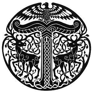 The symbol of the Irminsul of the pagan German tribes. Notice the two stags flanking it, while sitting on top is a bird of prey—maybe a Turul Bird? May be one of the first Political symbols. Saxon Tattoo, Anglo Saxon Tattoo, Runes Tattoo, Arte Viking, Norse Design, Norse Art, Art Viking, Symbole Viking, Rune Tattoo