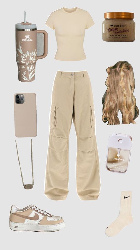 beige outfit #beige #beigeaesthetic #outfit Classy Beige Outfits, Biege Colour Combinations Outfit, Cream And Beige Outfit, Brown Outfits Ideas, Beige Outfit Summer, Boyfriend Comic, Beige Outfit Ideas, Tan Outfits, Cargo Pants Aesthetic