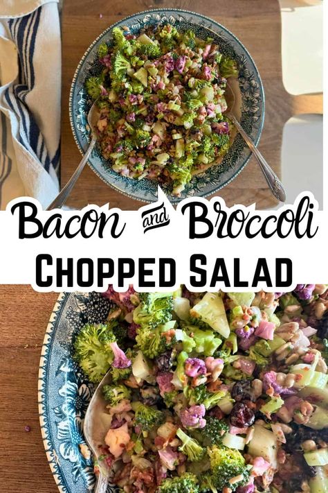 Everyone loves this delicious broccoli salad that's loaded with flavor: bacon, dried cranberries, broccoli, red onion all in a sweet and savory dressing. Made with pantry staples this easy dressing whips up in a flash and perfectly compliments this salad! #salad Green Bean Casserole Homemade, Chopped Broccoli Salad, Bacon Broccoli Salad, Turkey Roasted, Bbq Beef Short Ribs, Recipes For Turkey, Broccoli Salad With Bacon, Homestead Cooking, Bacon Broccoli