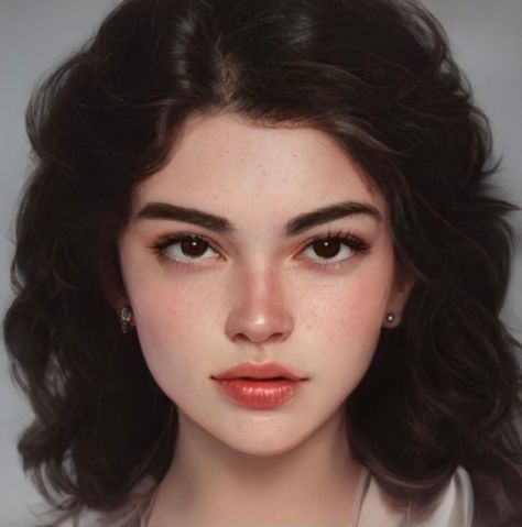 Artbreeder Girl Black Hair Brown Eyes, Artbreeder Girl Curly Hair, Burnt Face Character, Art Breeder Female, 3 Quarter View Face, Female Character Inspiration Black Hair, White Hair And Brown Eyes, Art Breeder Girl, Brown Hair Pale Skin