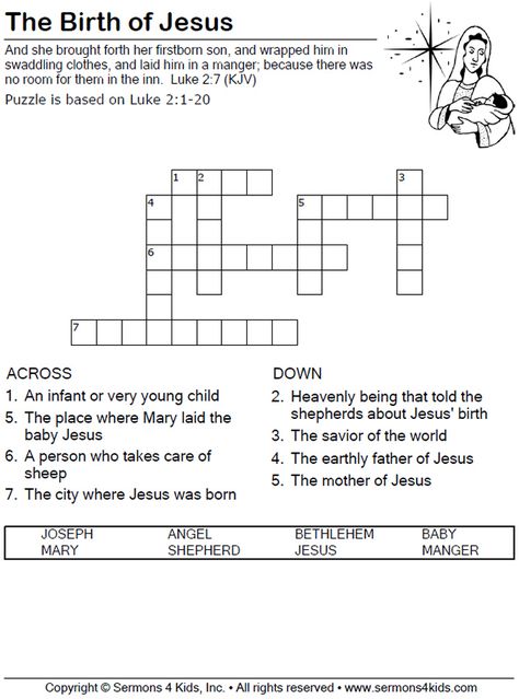 jesus crossword puzzles for kids | The Birth of Jesus - Crossword Puzzle Birth Of Jesus Activities For Kids, Birth Of Jesus Crafts For Kids, Christmas Crosswords, Bible Worksheets, Childrens Sermons, Miracles Of Jesus, Bible Activities For Kids, Jesus Heals, Sunday School Activities