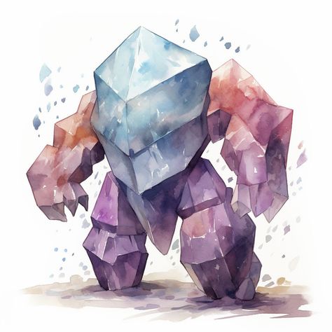 Rock Elemental Fantasy Art, Crystal Monster Concept Art, Crystal Dragon Dnd, Stone Golem Fantasy Art, Crystal Creature Art, Slime Fantasy Art, Crystal Character Design, Dnd Crystal, Crystal Golem