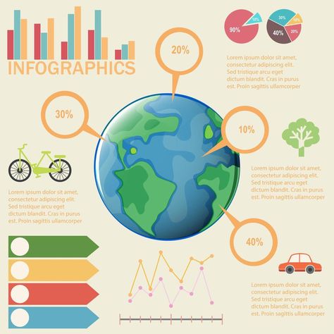 Colorful global infographic Infographic About Globalization, Creative School Project Ideas, Global Village, Beautiful Arabic Words, School Projects, Infographic Design, Vector Art, Pie Chart, Vector Free