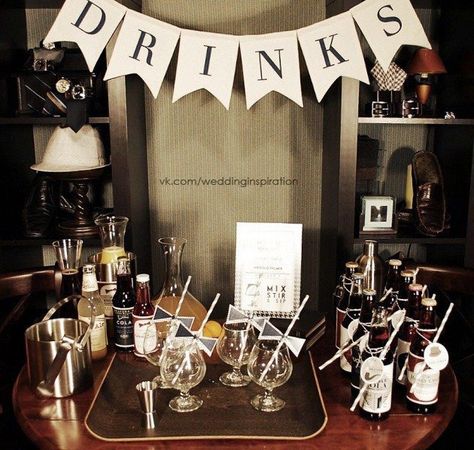 . Gentleman Party Ideas, Gentlemen Party Theme, Gentlemen Themed Birthday Party, Gentleman Party Theme, Gentlemen Birthday Theme, Drinks Station, Drink Stations, Man Shower, Drinks Sign