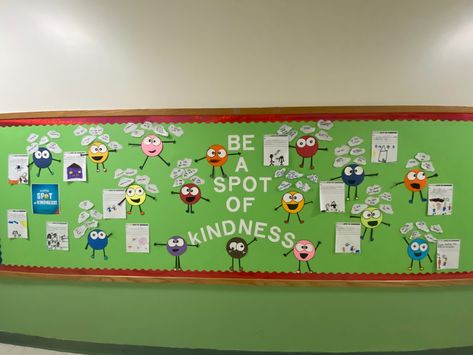 Celebrate kindness bulletin board. Inspired by the book, Be A Little Spot of Kindness Bulletin Boards About Kindness, Bulletin Board Ideas Kindness, Social Emotional Bulletin Board Ideas Elementary, Kindness Bulletin Board Elementary, Kindness Bulletin Board Ideas, Guidance Bulletin Boards, Spring Social, Kindness Bulletin Board, Books About Kindness