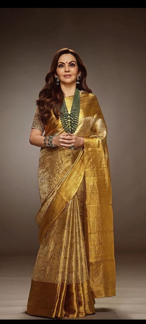 Golden Color Saree, Tissue Saree, Saree Look, Golden Color, Saree, Color