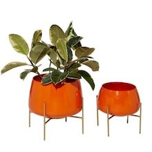 Orange Metal Modern Planter Set Yellow Planter, Dwelling Place, Garden Goals, Contemporary Planters, Iron Planters, Modern Planter, Planters For Sale, Indoor Outdoor Planter, Planter Pots Outdoor