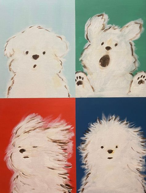 White Dog Painting, Collage Des Photos, 강아지 그림, Arte Sketchbook, Arte Inspo, White Dogs, Cute Doodles, 그림 그리기, Pretty Art