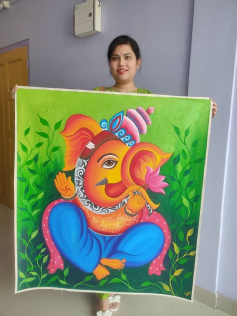 Ganpati Paintings Canvases, Acrylic Reference, Painting Of Lord Ganesha, Ganesh Drawing, Ganpati Rangoli, Ganesh Painting, Chakra Painting, Buddha Canvas Art, Ganesha Rangoli