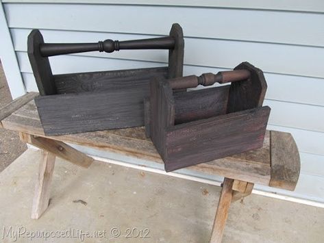 Quick & Easy Projects - My Repurposed Life® Repurposed Fence, Wood Spindles, Wooden Tool Box, Box Project, Fence Boards, Chair Parts, Old Fences, Wood Scraps, Repurposed Items