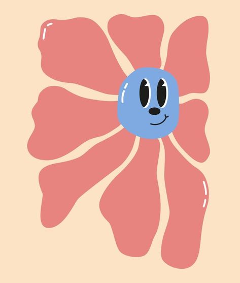 Doodle flower with cartoon funny smiling face, daisy retro character. Cute floral happy emotion. Childish logo design with daisies vector. Illustration of smile flower Smile Flower, Happy Emotions, Illustration Flower, Retro Character, Ad Illustration, Vector Food, Cartoon Flowers, Cartoon Funny, Happy Flowers