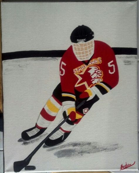 Starhawks hockey player on 11x14 canvas, acrylic paint. Facebook page: CreativeOnCanvas Hockey Painting Ideas On Canvas, Hockey Painting Ideas, Hockey Painting, Hockey Drawing, Stable Ideas, Hockey Boards, Frat Coolers, Hockey Bag, Painting Inspo