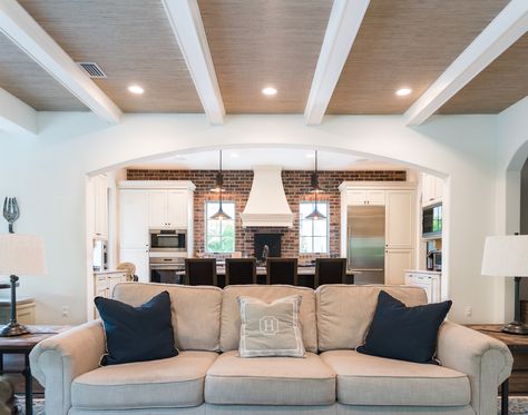 Beams On Popcorn Ceiling, Grass Cloth Wallpaper Ceiling, Sheetrock Ceiling With Beams, Light Colored Ceiling Beams, Low Ceiling Beam Ideas, Wallpaper Ceiling With Beams, Grasscloth On Ceiling, Grasscloth Wallpaper Ceiling, Drywall Beams Ceiling