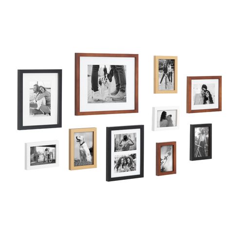 Kate and Laurel Gallery Mid-Century Wood Wall Frame Set, Set Of 10, Walnut Brown, Gold, Black, and White - Walmart.com Gallery Wall Picture Frames, Gallery Frame Set, Gallery Wall Frame Set, Large Gallery Wall, Picture Gallery Wall, Picture Frame Gallery, Wall Frame Set, Family Photo Wall, Picture Frame Set