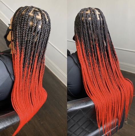 Red Knotless Braids, Red Knotless, Ombre Braiding Hair, Cherry Red Hair, Shades Of Red Hair, Jeddah Saudi Arabia, Box Braids Hairstyles For Black Women, Red Ombre, Knotless Braids