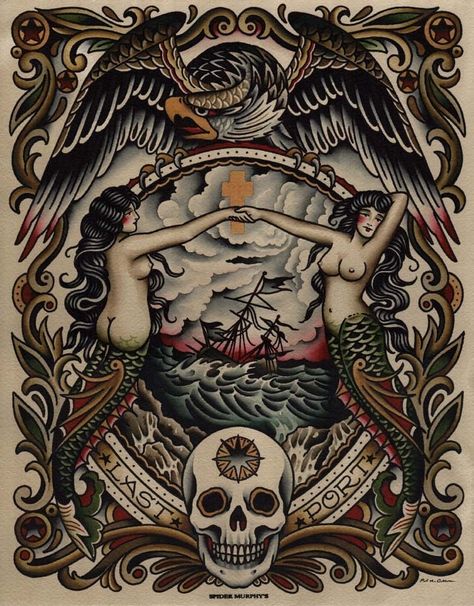 Thom Devita, Paul Dobleman, Traditional Mermaid Tattoos, Navy Tattoos, Tattoo Meaningful, Siren Tattoo, Backpiece Tattoo, Pirate Tattoo, Back Piece Tattoo