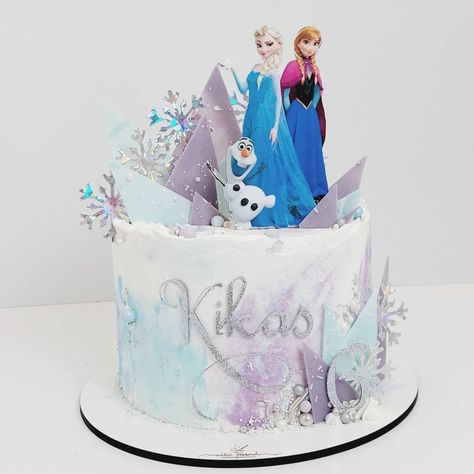 Frozen 1 Tier Cake, Frozen Cake Decorating Ideas, Purple And Blue Frozen Cake, Frozen Ii Cake, Frozen Ombre Cake, One Tier Frozen Birthday Cake, Frozen Theme Pinata, Elsa And Anna Cakes, Elsa Frozen Cake Birthdays