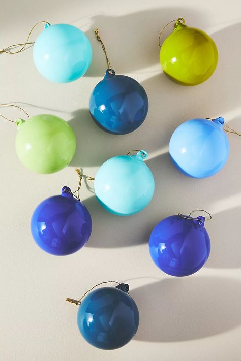 Opaque Bulb Ornaments, Set of 9 | AnthroLiving Anthropologie Ornaments Diy, Diy Anthropologie Ornaments, Anthropologie Christmas Decor, Anthropologie Ornaments, Anthropologie Christmas Tree, Complementing Colors, Pink Fireworks, Blue Ornaments, Anthropologie Christmas