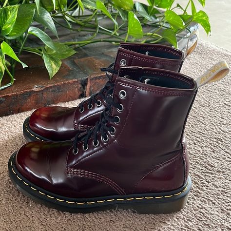 Dr Martens Vegan 1460-cherry red. Size US 7 women, US 6 men. Cherry Doc Martens, Cherry Red Docs, Cherry Red Doc Martens, Red Docs, Dr Martens Cherry Red, Cherry Red Dr Martens, Red Dr Martens, Red Doc Martens, Fashion Archive