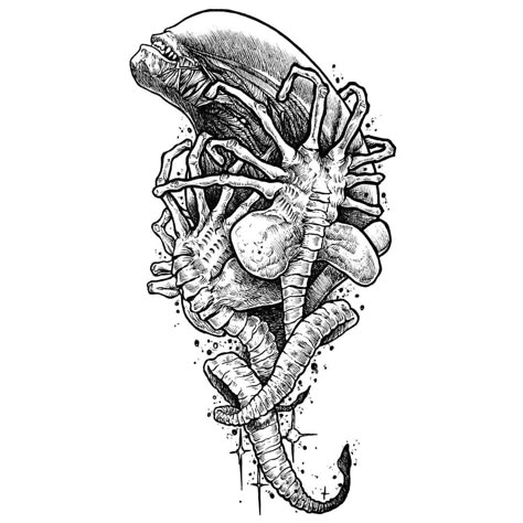 Facehugger Drawing, Alien Vs Predator Tattoo, Alien Tattoo Xenomorph, Facehugger Alien, Giger Tattoo, Aliens Movie Art, Predator Tattoo, Giger Alien, Predator Alien Art