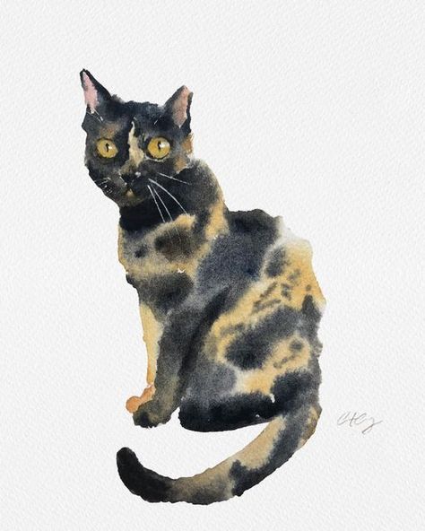 Tortie Cat Drawing, Tortie Cat Art, Tortoise Cats, Tortie Cat, Tortoise Cat, Tortoise Shell Cat, Watercolor Cat, Panel Wall Art, Cat Stuff