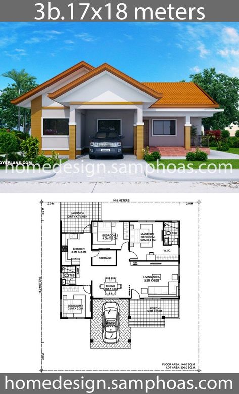 Home Design 10x16m With 3 Bedrooms - Home Ideas 204 Modern Bungalow House Plans, Philippines House Design, Modern Bungalow House Design, Small Modern House Plans, Block House, Bungalow Style House, Bungalow Floor Plans, Bungalow Style House Plans, Affordable House Plans