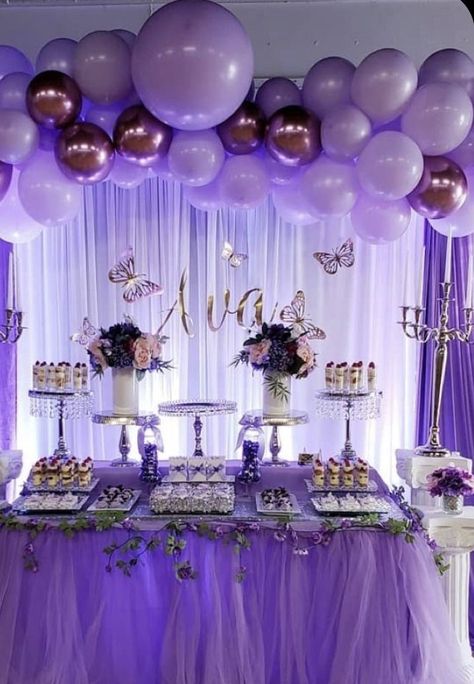 Cake Ideas Sweet 16, 16 Cake Ideas, Purple Butterfly Birthday Party, Sweet 16 Cake Ideas, Purple Butterfly Birthday, 16 Party Decorations, Purple Birthday Decorations, Purple Sweet 16, Sweet 16 Party Themes