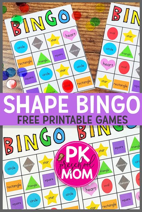 Free printable Shape BINGO game for preschool! This game is great for learning about shapes and with a few repeating shapes, requires just the right amount of strategy for growing minds. Shape Bingo, Shapes Preschool Printables, Game For Preschool, Shapes Lessons, Shape Activities Preschool, Shapes Kindergarten, Teaching Shapes, Printable Shapes, Homeschool Board