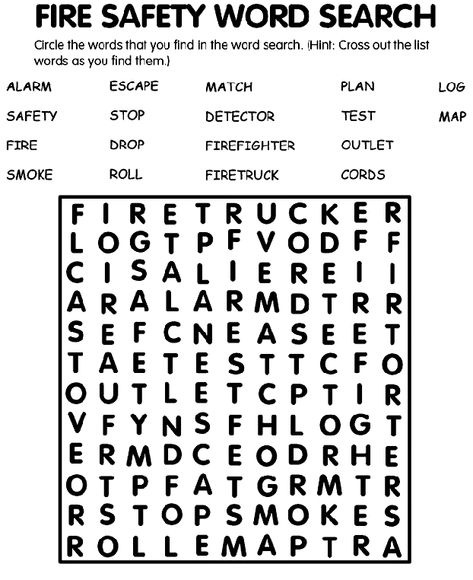 Use Crayola® colored pencils to  circle the words that you find in   the Fire Safety Word Search.    Hint:  Cross out the words in the word bank as you find them. Safety Coloring Pages, Fire Safety Free, Fire Safety Unit, Beaver Scouts, Safety Activities, Fire Safety Activities, Fire Camp, Fire Safety Week, Resident Events